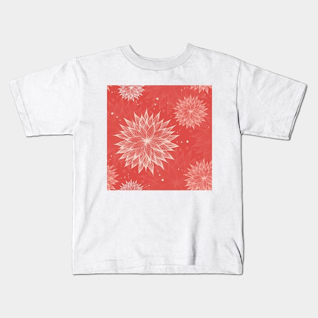 Red Floral pattern 01 Kids T-Shirt by kallyfactory